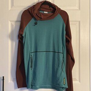 Melanzana Turquoise and Bark/Brown Microgrid Pullover Hoodie